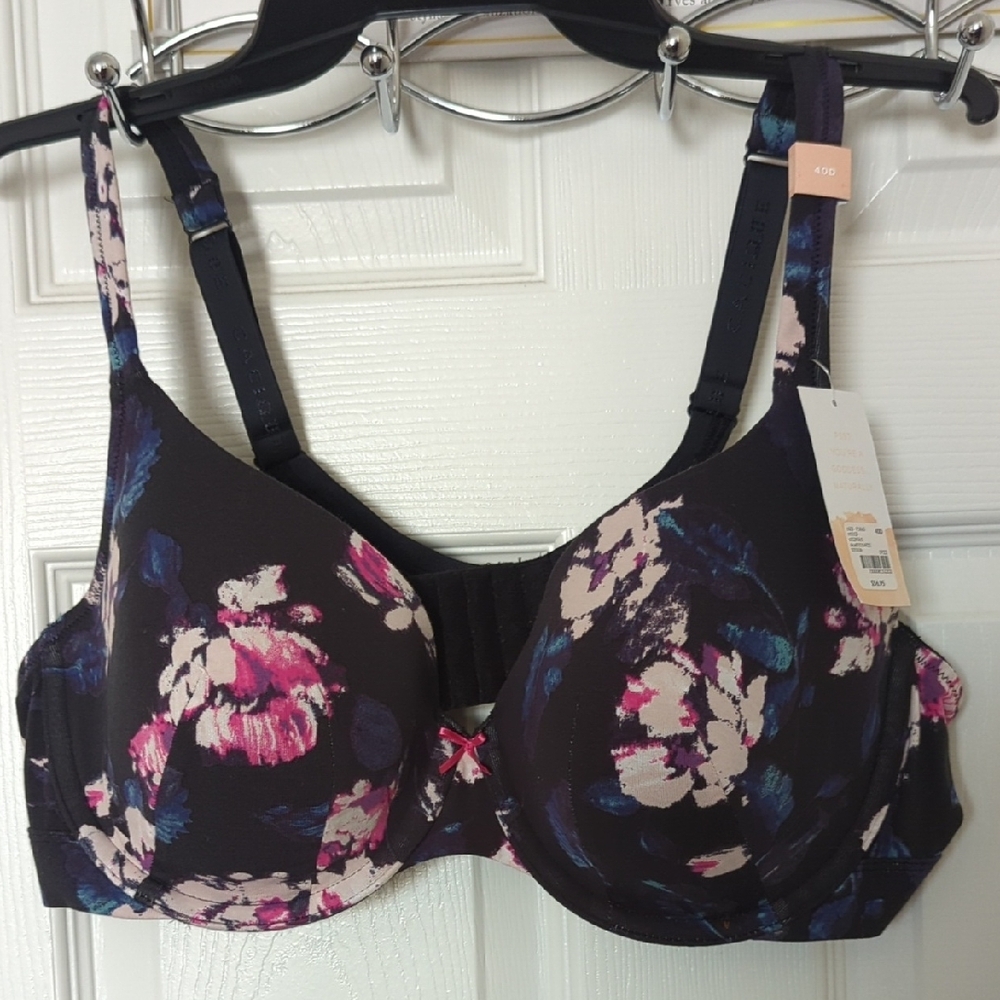 Floral Print Underwire Bra - Black and Pink